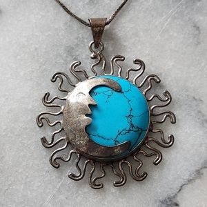 Turquoise and Silver Sun/Moon Necklace